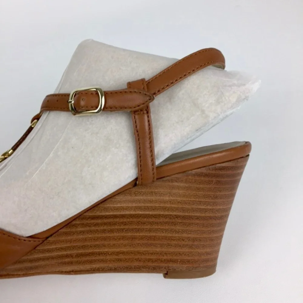 AGL Attilio Giusti Leombruni Womens Tan Wedge Sandal Gold Buckle size 40 US 10